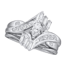  10k White Gold Marquise Diamond Bridal Wedding Ring Band Set 1/2 Cttw