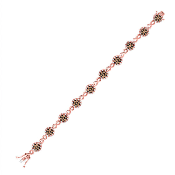 10k Rose Gold Womens Round Brown Diamond Infinity Link Bracelet 2-1/5 Cttw