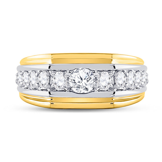 10k Two-tone Gold Mens Round Diamond Graduated Band Ring 1 Cttw