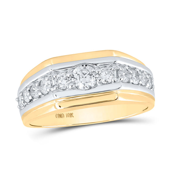 10k Two-tone Gold Mens Round Diamond Graduated Band Ring 1 Cttw