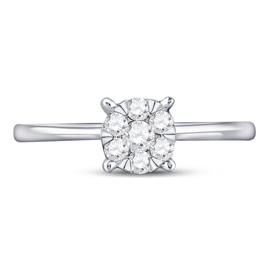 10k White Gold Womens Round Diamond Flower Cluster Ring 1/4 Cttw