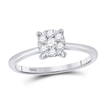  10k White Gold Womens Round Diamond Flower Cluster Ring 1/4 Cttw