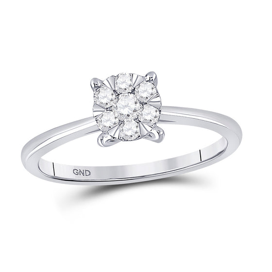 10k White Gold Womens Round Diamond Flower Cluster Ring 1/4 Cttw