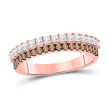  10k Rose Gold Womens Round Brown Diamond Anniversary Band Ring 3/4 Cttw
