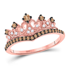  10k Rose Gold Womens Round Brown Diamond Crown Tiara Ring 1/3 Cttw