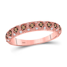  10k Rose Gold Womens Round Brown Diamond Anniversary Band Ring 1/3 Cttw