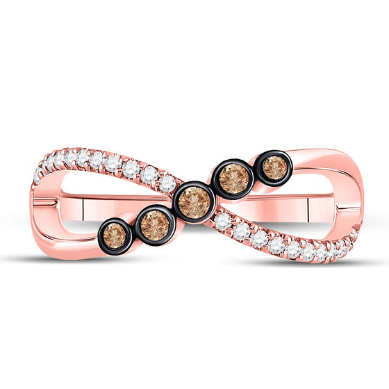 10k Rose Gold Womens Round Brown Diamond Fashion Infinity Ring 1/4 Cttw