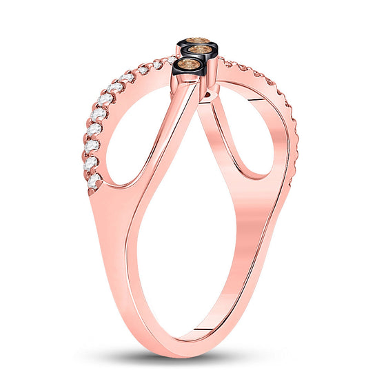 10k Rose Gold Womens Round Brown Diamond Fashion Infinity Ring 1/4 Cttw