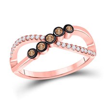 10k Rose Gold Womens Round Brown Diamond Fashion Infinity Ring 1/4 Cttw