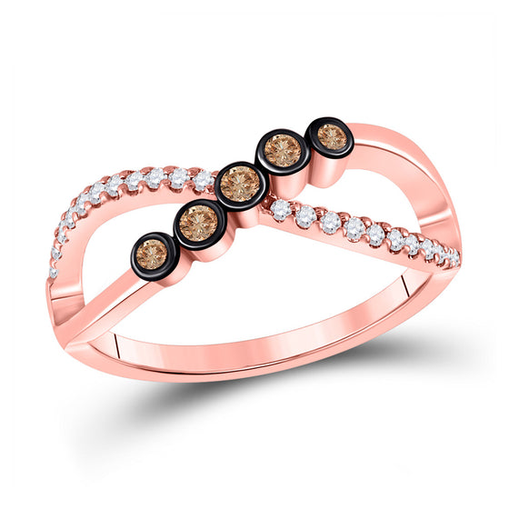 10k Rose Gold Womens Round Brown Diamond Fashion Infinity Ring 1/4 Cttw