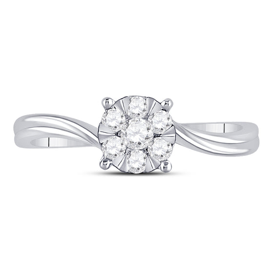 10k White Gold Womens Round Diamond Flower Cluster Ring 1/3 Cttw