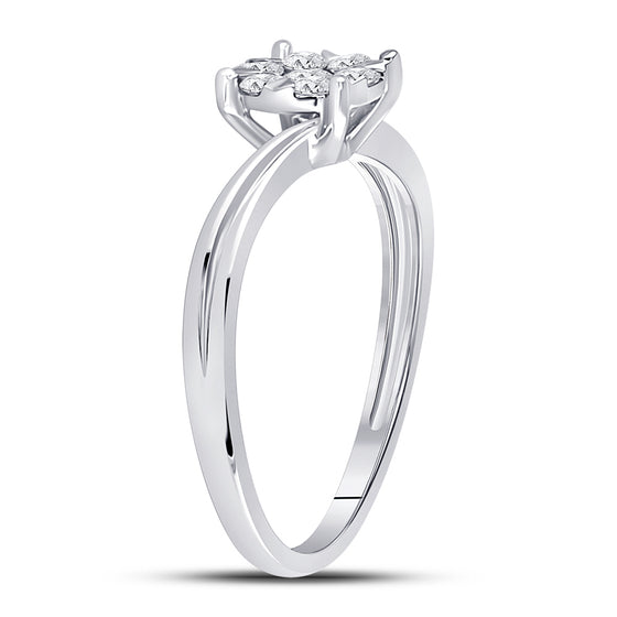 10k White Gold Womens Round Diamond Flower Cluster Ring 1/3 Cttw