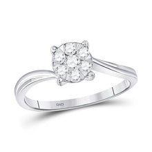  10k White Gold Womens Round Diamond Flower Cluster Ring 1/3 Cttw