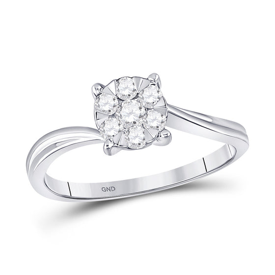 10k White Gold Womens Round Diamond Flower Cluster Ring 1/3 Cttw