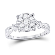 10k White Gold Womens Round Diamond Twist Flower Cluster Ring 1/2 Cttw