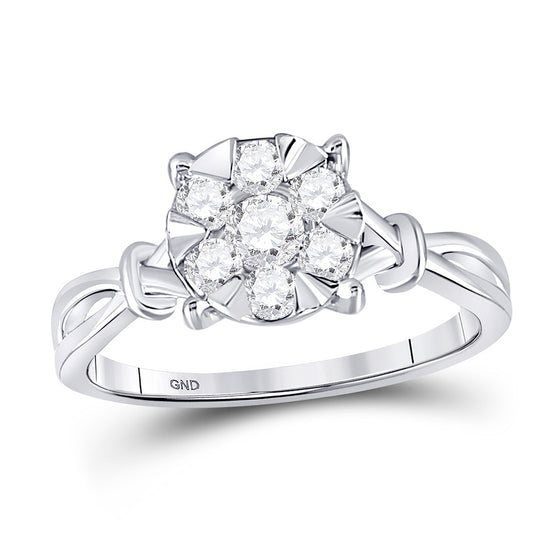10k White Gold Womens Round Diamond Twist Flower Cluster Ring 1/2 Cttw