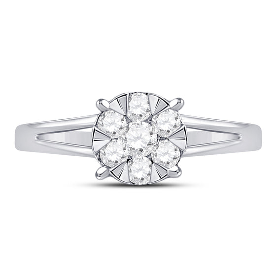 10k White Gold Womens Round Diamond Flower Cluster Ring 1/2 Cttw