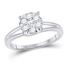  10k White Gold Womens Round Diamond Flower Cluster Ring 1/2 Cttw