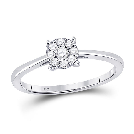 10k White Gold Womens Round Diamond Cluster Ring 1/8 Cttw