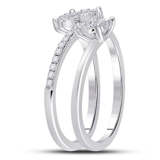 14k White Gold Womens Round Diamond Spiral Cluster Ring 1/2 Cttw