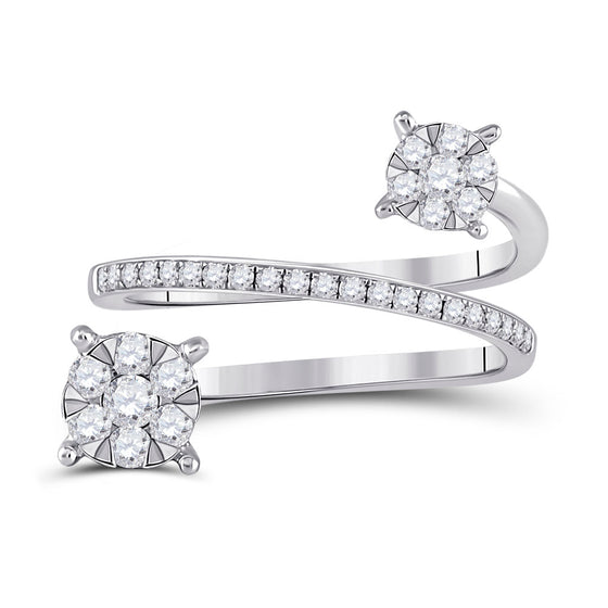 14k White Gold Womens Round Diamond Spiral Cluster Ring 1/2 Cttw