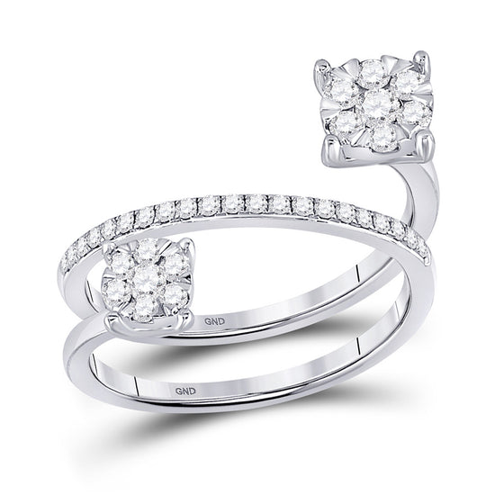 14k White Gold Womens Round Diamond Spiral Cluster Ring 1/2 Cttw
