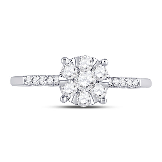 10k White Gold Womens Round Diamond Flower Cluster Ring 1/2 Cttw