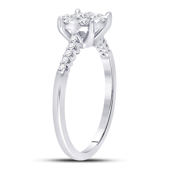 10k White Gold Womens Round Diamond Flower Cluster Ring 1/2 Cttw