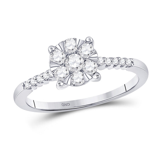 10k White Gold Womens Round Diamond Flower Cluster Ring 1/2 Cttw