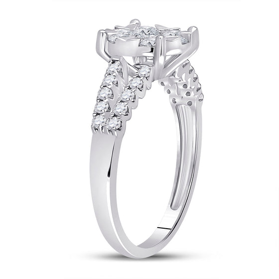 14k White Gold Womens Round Diamond Flower Cluster Ring 1 Cttw
