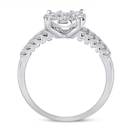14k White Gold Womens Round Diamond Flower Cluster Ring 1 Cttw