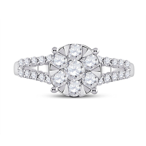 14k White Gold Womens Round Diamond Flower Cluster Ring 1 Cttw