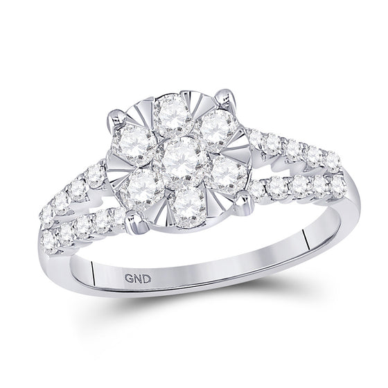 14k White Gold Womens Round Diamond Flower Cluster Ring 1 Cttw