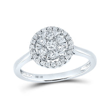  10k White Gold Womens Round Diamond Halo Flower Cluster Ring 1/2 Cttw