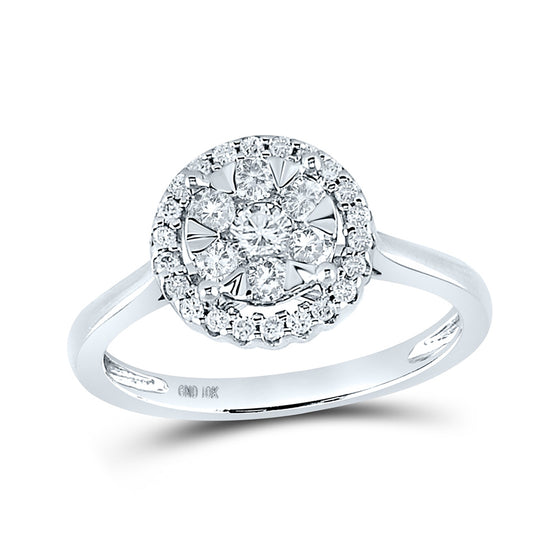 10k White Gold Womens Round Diamond Halo Flower Cluster Ring 1/2 Cttw