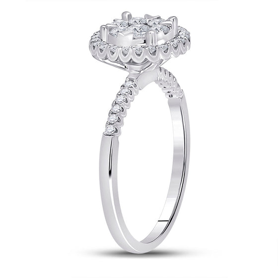 14k White Gold Womens Round Diamond Halo Flower Cluster Ring 1/2 Cttw