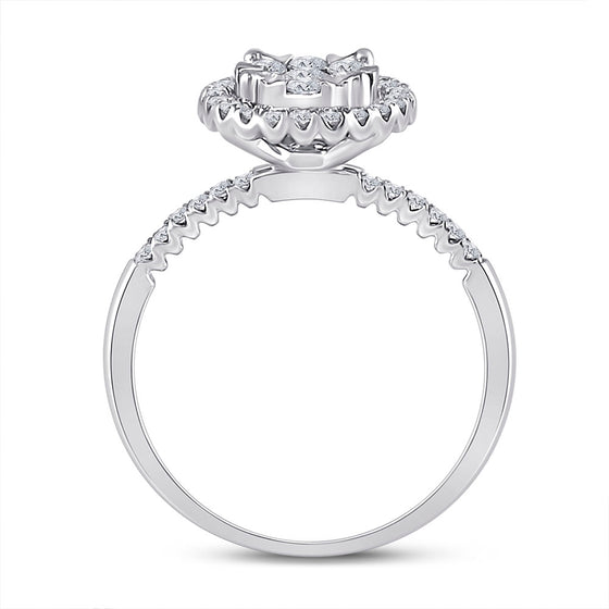 14k White Gold Womens Round Diamond Halo Flower Cluster Ring 1/2 Cttw