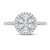 14k White Gold Womens Round Diamond Halo Flower Cluster Ring 1/2 Cttw