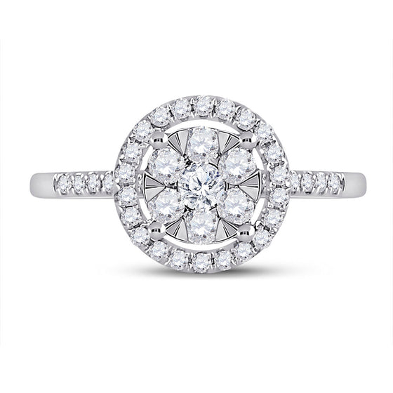 14k White Gold Womens Round Diamond Halo Flower Cluster Ring 1/2 Cttw