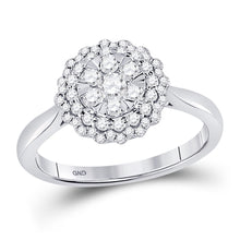  10k White Gold Womens Round Diamond Halo Flower Cluster Ring 1/2 Cttw