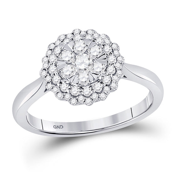 10k White Gold Womens Round Diamond Halo Flower Cluster Ring 1/2 Cttw