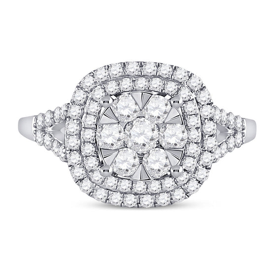 14k White Gold Womens Round Diamond Right-Hand Cluster Ring 1 Cttw