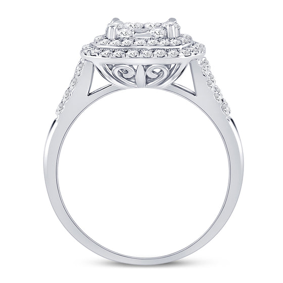 14k White Gold Womens Round Diamond Right-Hand Cluster Ring 1 Cttw