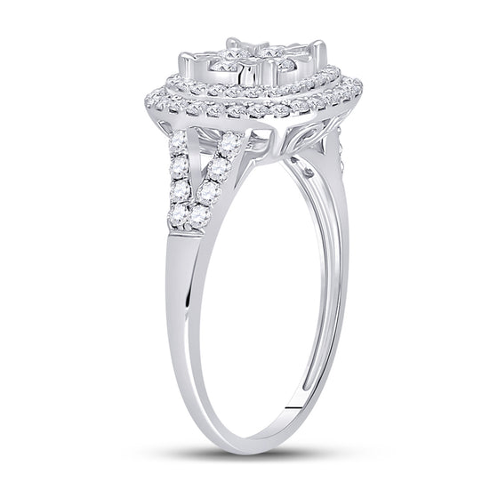 14k White Gold Womens Round Diamond Right-Hand Cluster Ring 1 Cttw