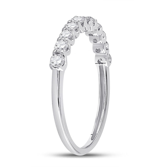 14k White Gold Womens Round Diamond Classic Anniversary Band Ring 1/2 Cttw