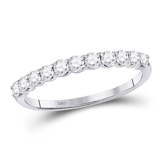 14k White Gold Womens Round Diamond Classic Anniversary Band Ring 1/2 Cttw