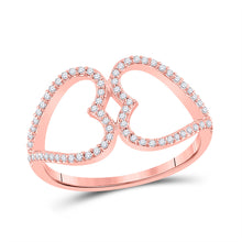  10k Rose Gold Womens Round Diamond Double Heart Ring 1/5 Cttw