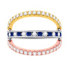 10k Tri-Tone Gold Womens Round Blue Sapphire Convertible Band Ring 1-1/4 Cttw