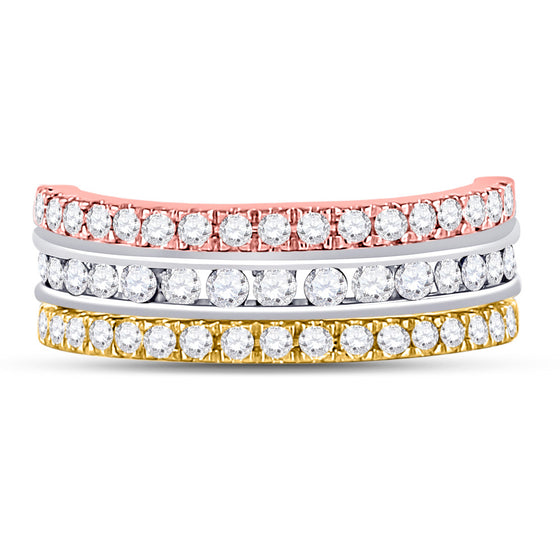 10k Tri-Tone Gold Womens Round Blue Sapphire Convertible Band Ring 1-1/4 Cttw