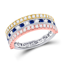  10k Tri-Tone Gold Womens Round Blue Sapphire Convertible Band Ring 1-1/4 Cttw